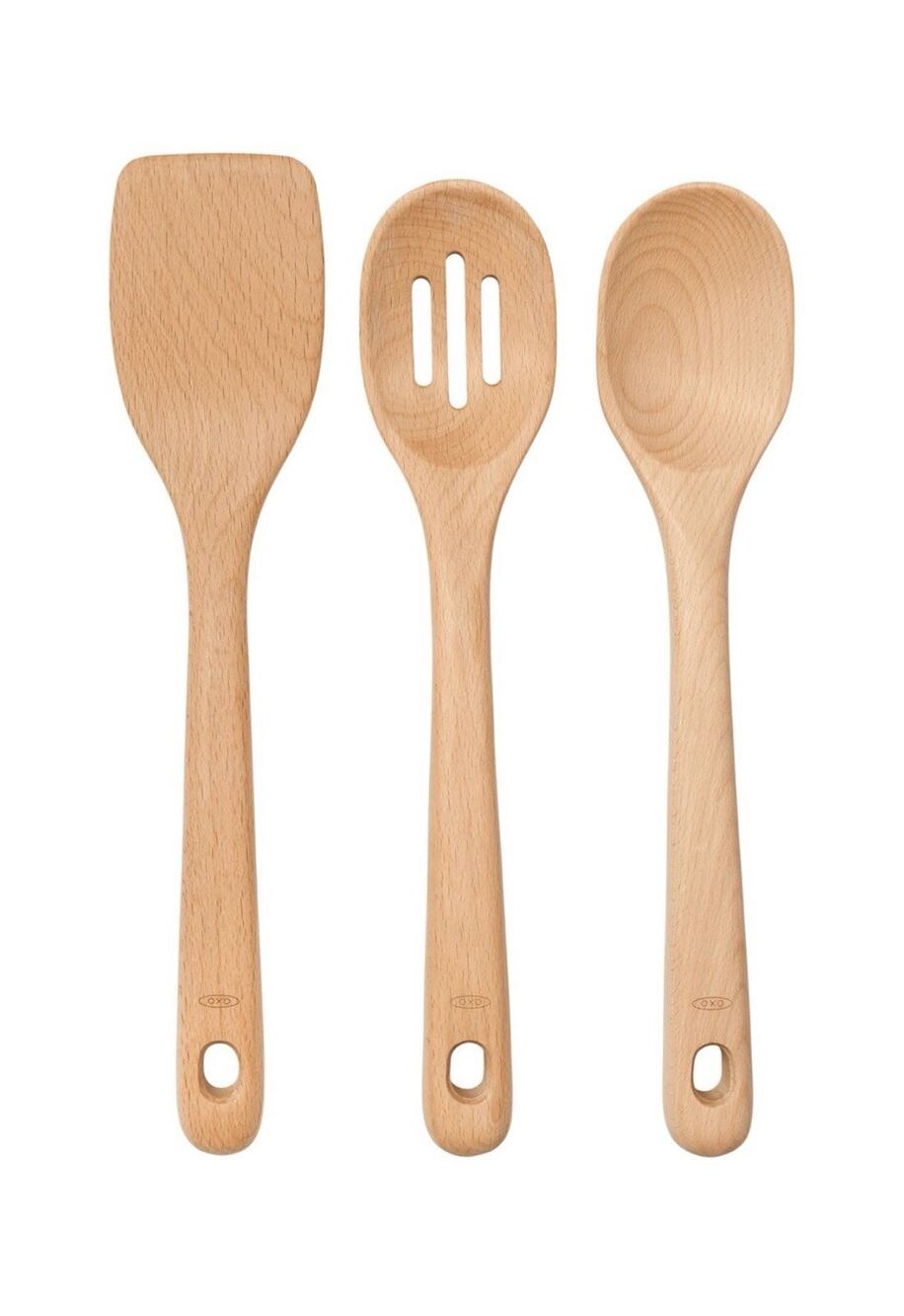 OXO Good Grips 3‑Piece Wooden Utensil Set, Solid Beachwood Spoon